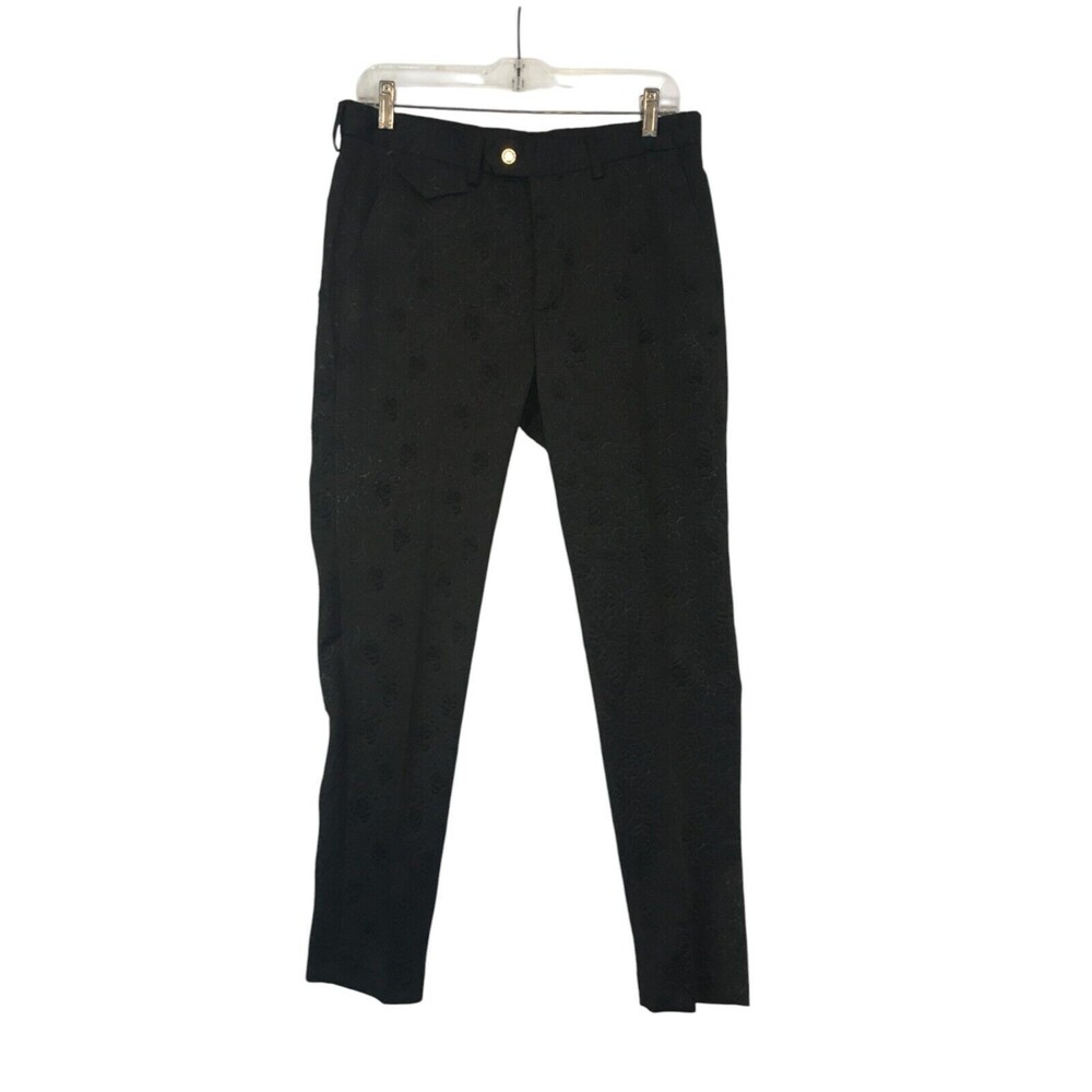 Mens Womens Black Rose Jacquard Flat Front Pants 33 waist, 31 inseam, 10.5 Rise